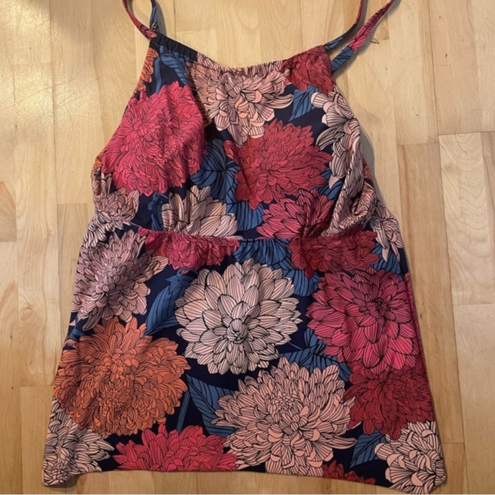 Kona Sol Beige and Red Floral swim Top -no bottoms